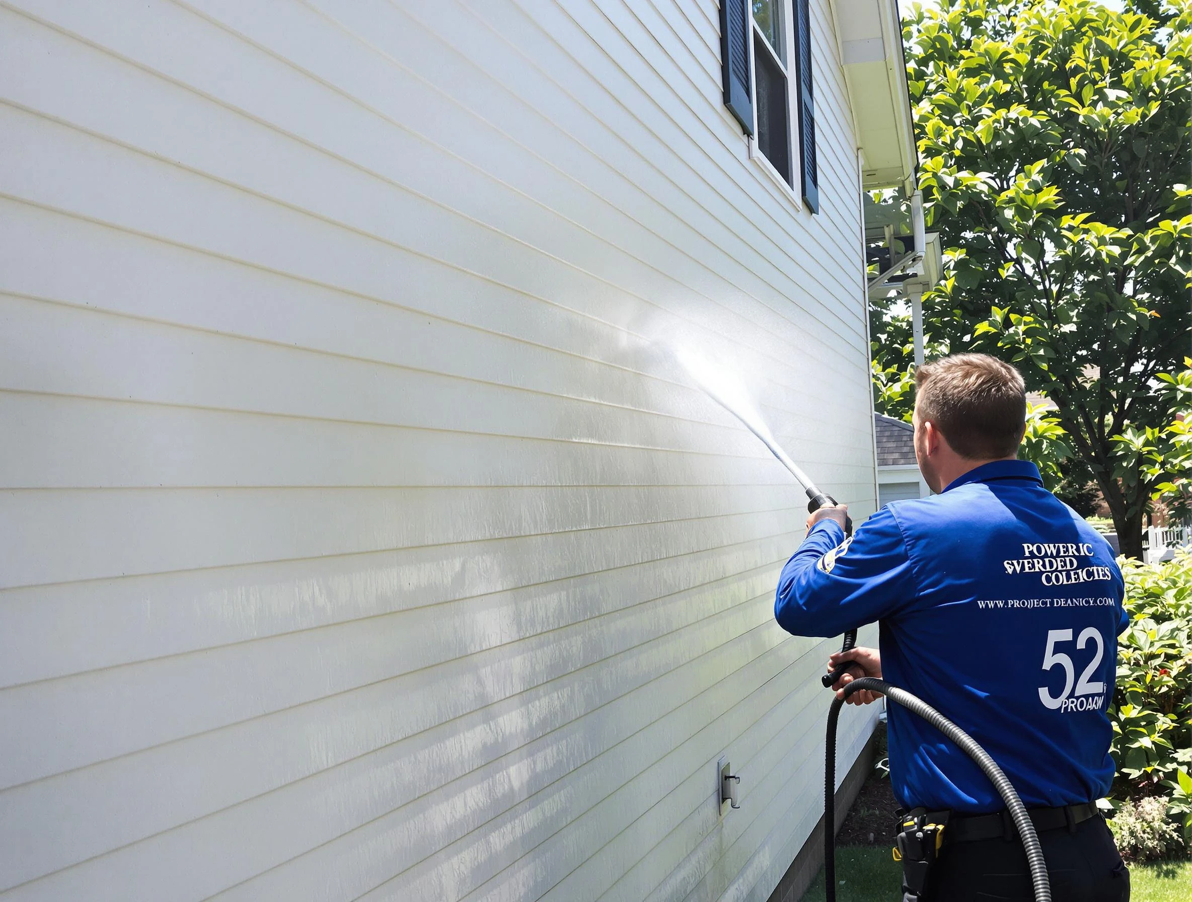 A Cleveland Power Washing technician power washing a home in Cleveland